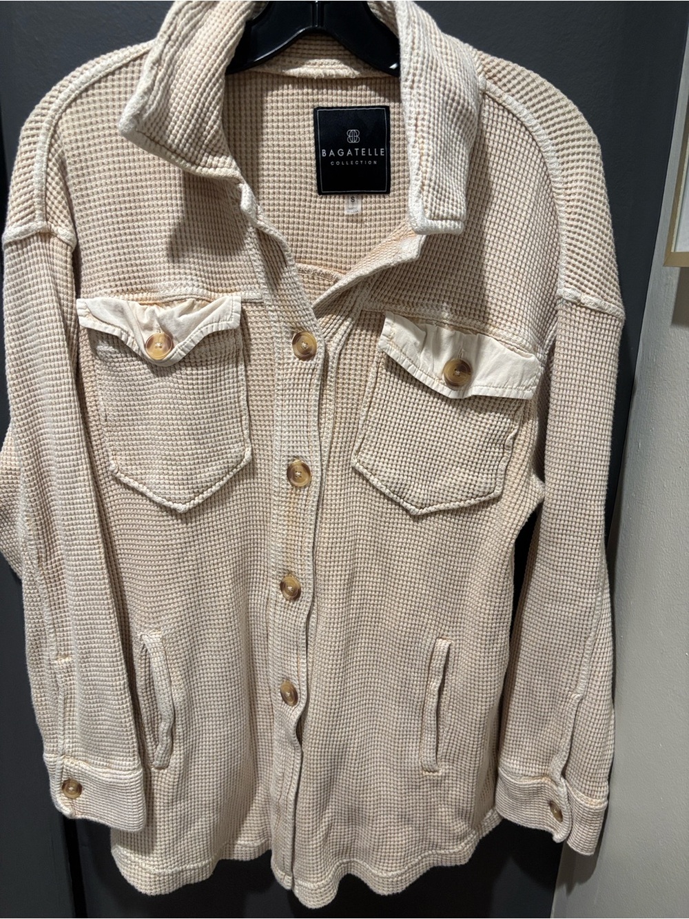 Bagatelle Cream Waffle-Knit Utility Jacket